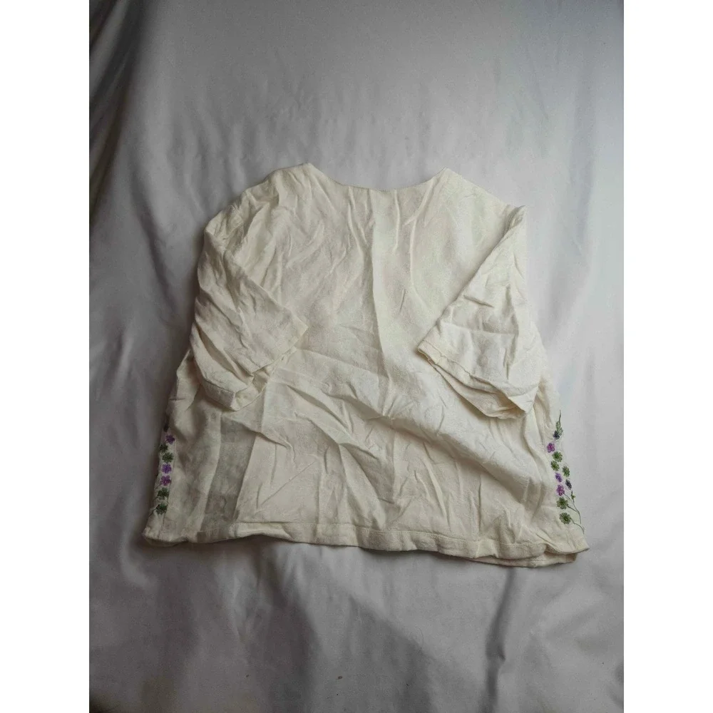 Sarah Elizabeth Cream Rayon Floral Embroidered Short Sleeve Blouse Womens 12